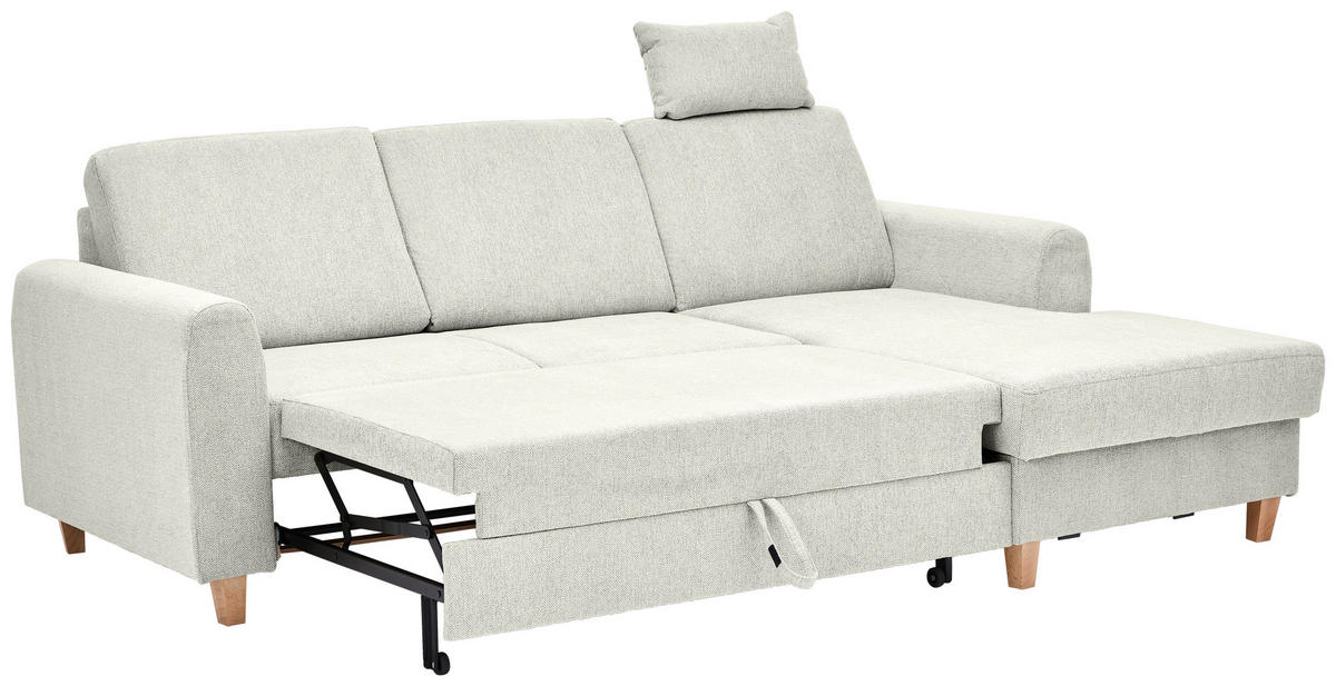 ECKSOFA Hellgrau Flachgewebe  - Buchefarben/Hellgrau, KONVENTIONELL, Holz/Textil (241/166cm) - Carryhome