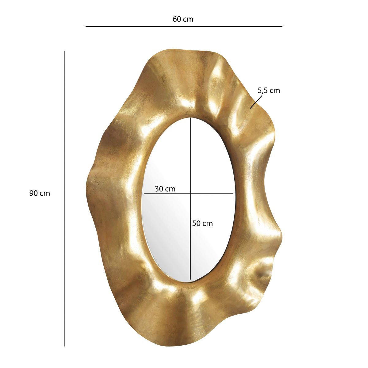 STENSKO OGLEDALO, 60/90/5,5 cm steklo  - zlate barve, Design, kovina/steklo (60/90/5,5cm) - MID.YOU