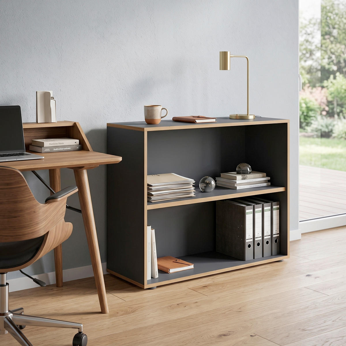 AKTENREGAL 100/74/33 cm  - Honigeiche/Anthrazit, Design, Holzwerkstoff/Kunststoff (100/74/33cm) - P & B