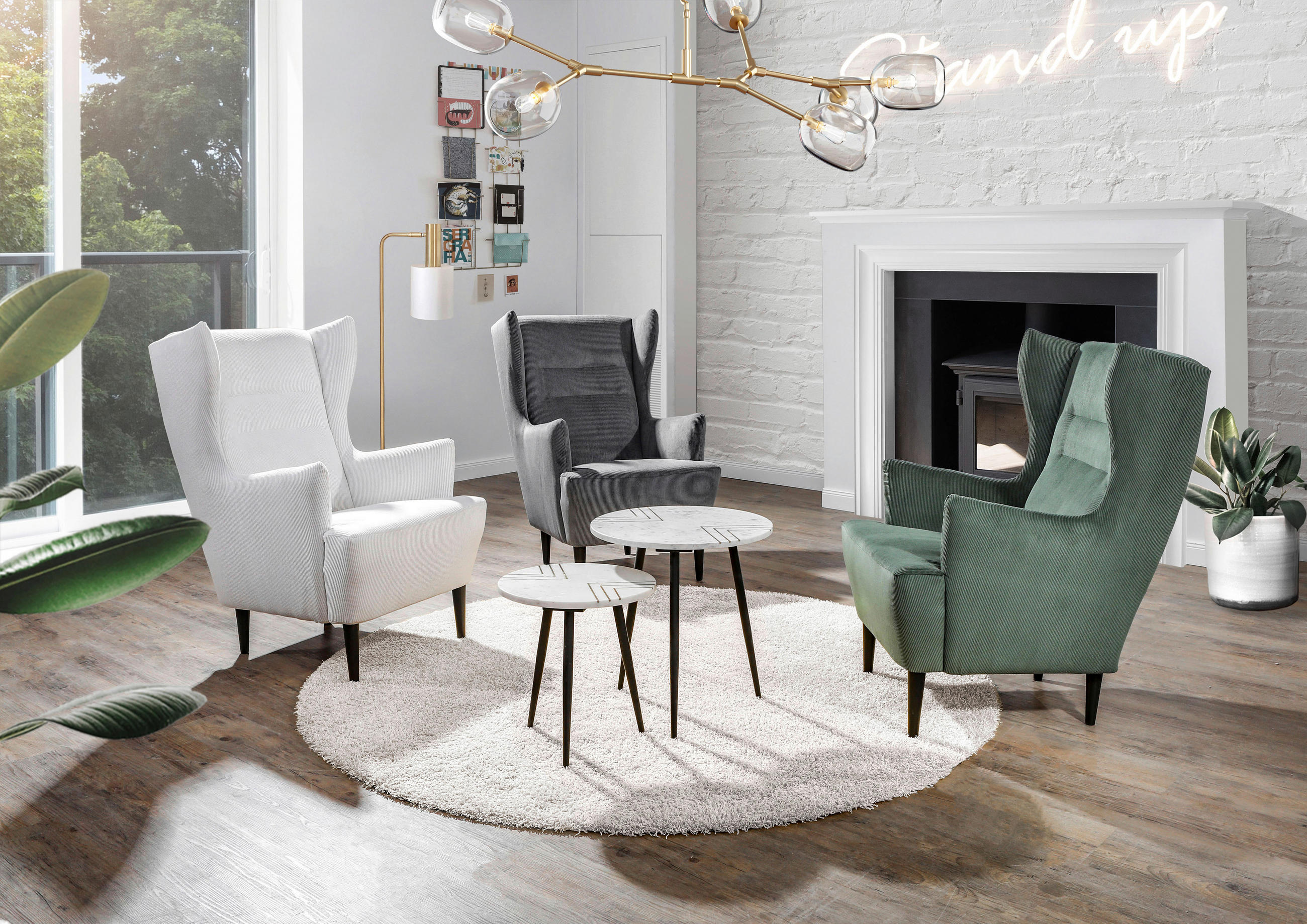 OHRENSESSEL Cord Olivgrün  - Schwarz/Olivgrün, Design, Holz/Textil (70/104/90cm) - Carryhome