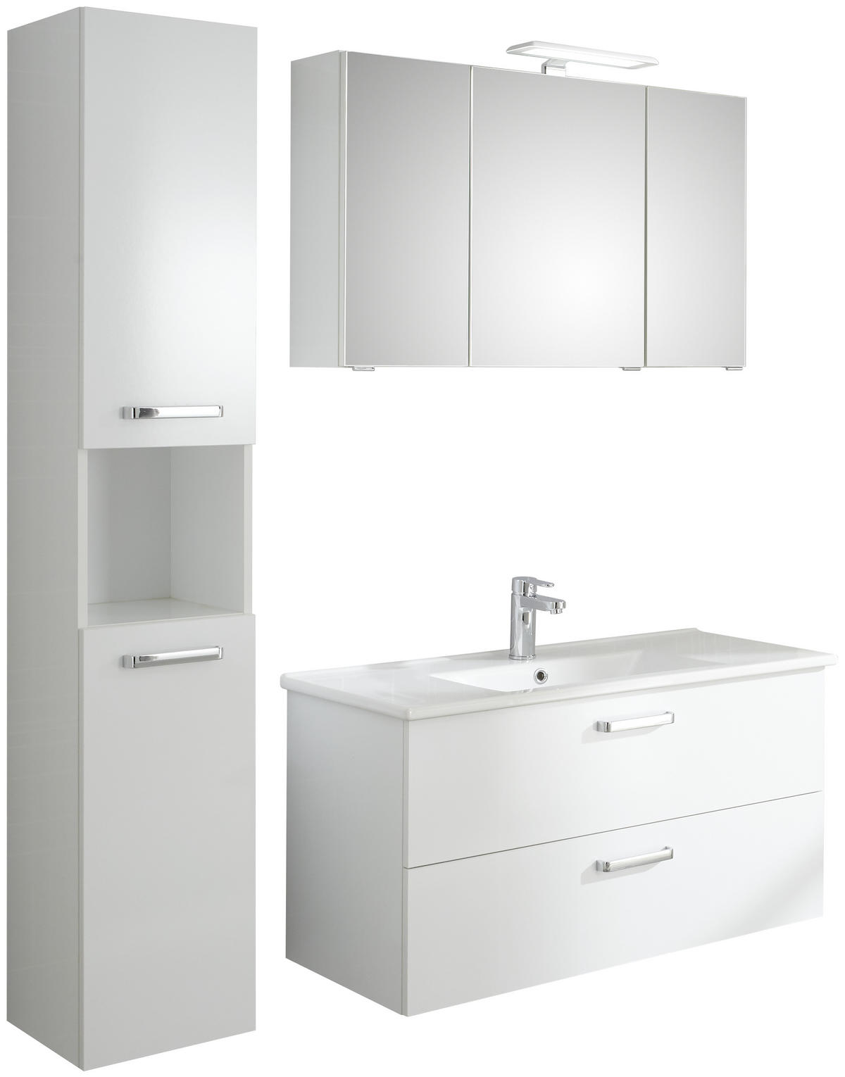 BADEZIMMER 3-teilig  in 100 cm  - Chromfarben/Weiß Hochglanz, KONVENTIONELL, Keramik/Holzwerkstoff (100cm) - Xora