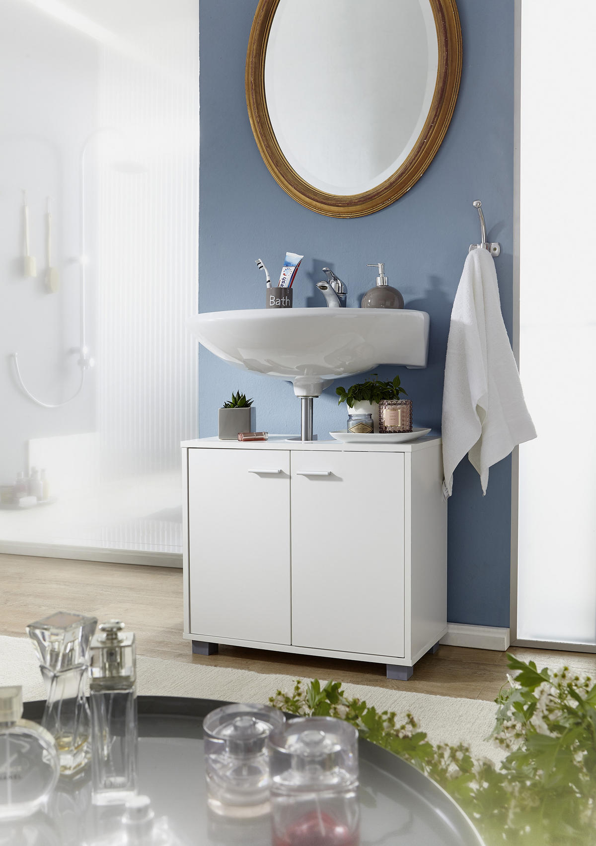 OMARICA ZA POD UMIVALNIK 60/55/30 cm  - bela/barve aluminija, Basics, kovina/umetna masa (60/55/30cm) - MID.YOU