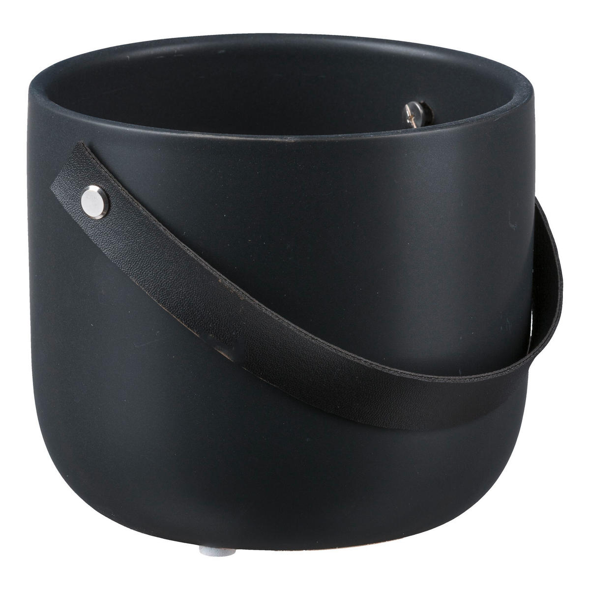 ÜBERTOPF   - Schwarz, Basics, Leder/Keramik (14/12/14cm)
