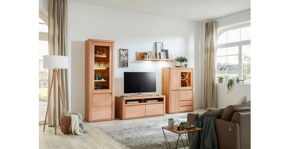 WOHNWAND in Kernbuche 318/203,6/50 cm - Kernbuche/Grau, KONVENTIONELL, Glas/Holz (318/203,6/50cm) - Voleo