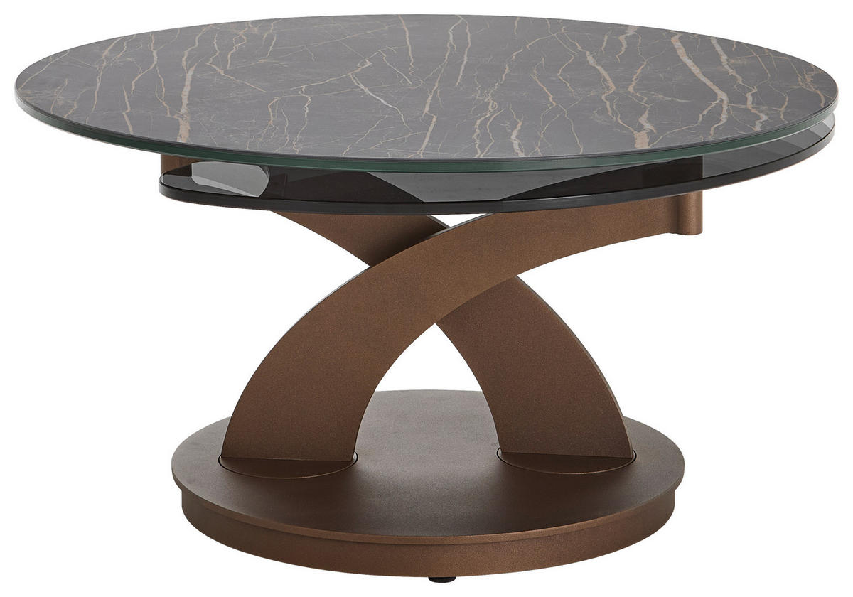 COUCHTISCH Kristallglas 82-140/82/44 cm rund Schwarz, Rostfarben  - Rostfarben/Schwarz, Design, Glas/Keramik (82-140/82/44cm) - Naos