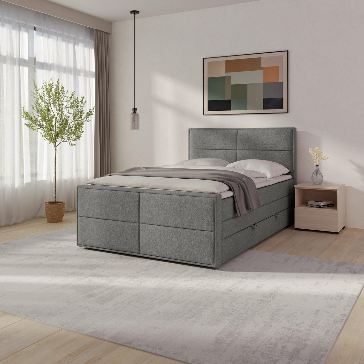 BOXSPRINGBETT 140/200 cm  in Silberfarben  - couleur argentée, Modern, textile/métal (140/200cm) - MID.YOU