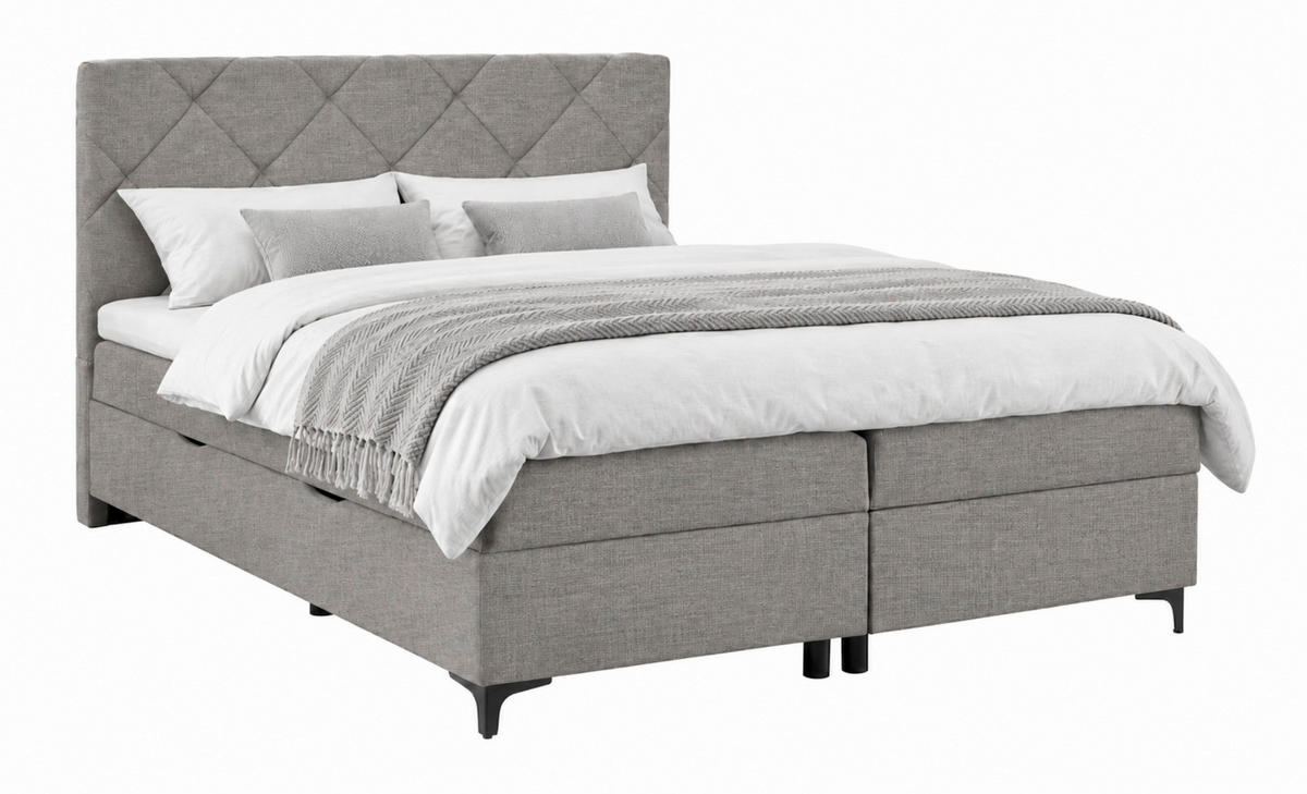 BOXBETT 160/200 cm,  in Taupe, Bettkasten, Topper, H3 + H3 = fest  - Taupe/Schwarz, MODERN, Holz/Textil (160/200cm) - MID.YOU