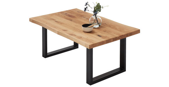 COUCHTISCH Eiche massiv 110/70/45 cm rechteckig Schwarz, Eichefarben  - Eichefarben/Schwarz, Design, Holz/Metall (110/70/45cm) - Linea Natura