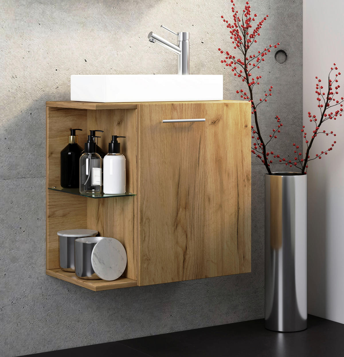 TVÄTTSTÄLL MED KOMMOD 52 cm  - honungsek/vit, Modern, trämaterial/glas (52cm) - MID.YOU