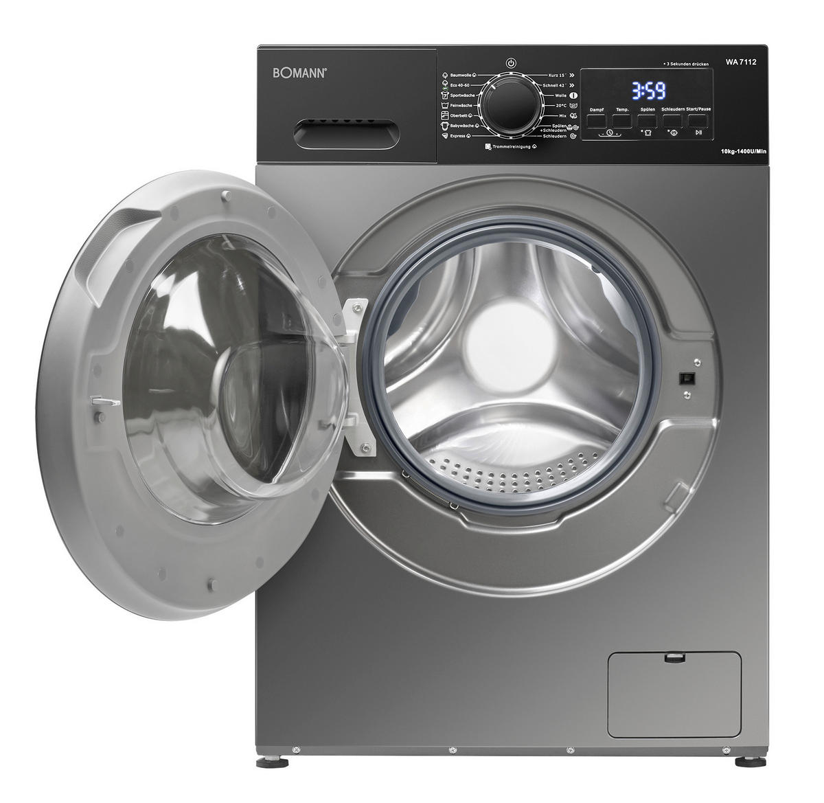 WASCHMASCHINE WA7112  - Titanfarben, Trend, Metall (59,5/85,0/60,0cm) - Bomann