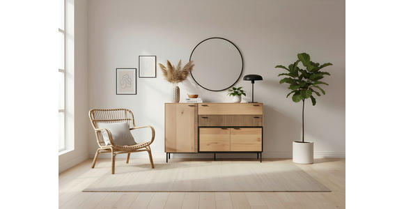 SIDEBOARD  140/90/42 cm 2 Schublade(n)  - Eichefarben/Schwarz, LIFESTYLE, Holzwerkstoff/Metall (140/90/42cm) - Novel