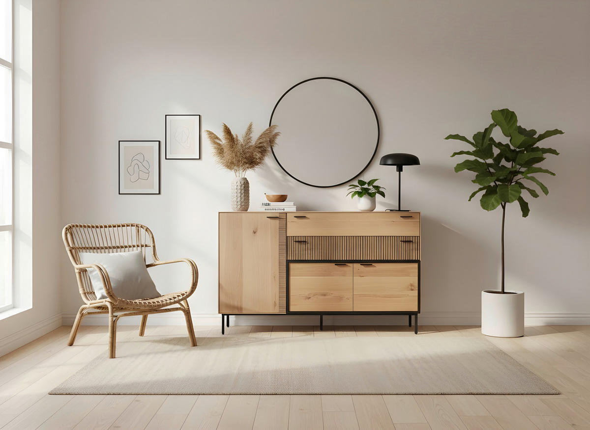 SIDEBOARD  140/90/42 cm 2 Schublade(n)  - Eichefarben/Schwarz, LIFESTYLE, Holzwerkstoff/Metall (140/90/42cm) - Novel