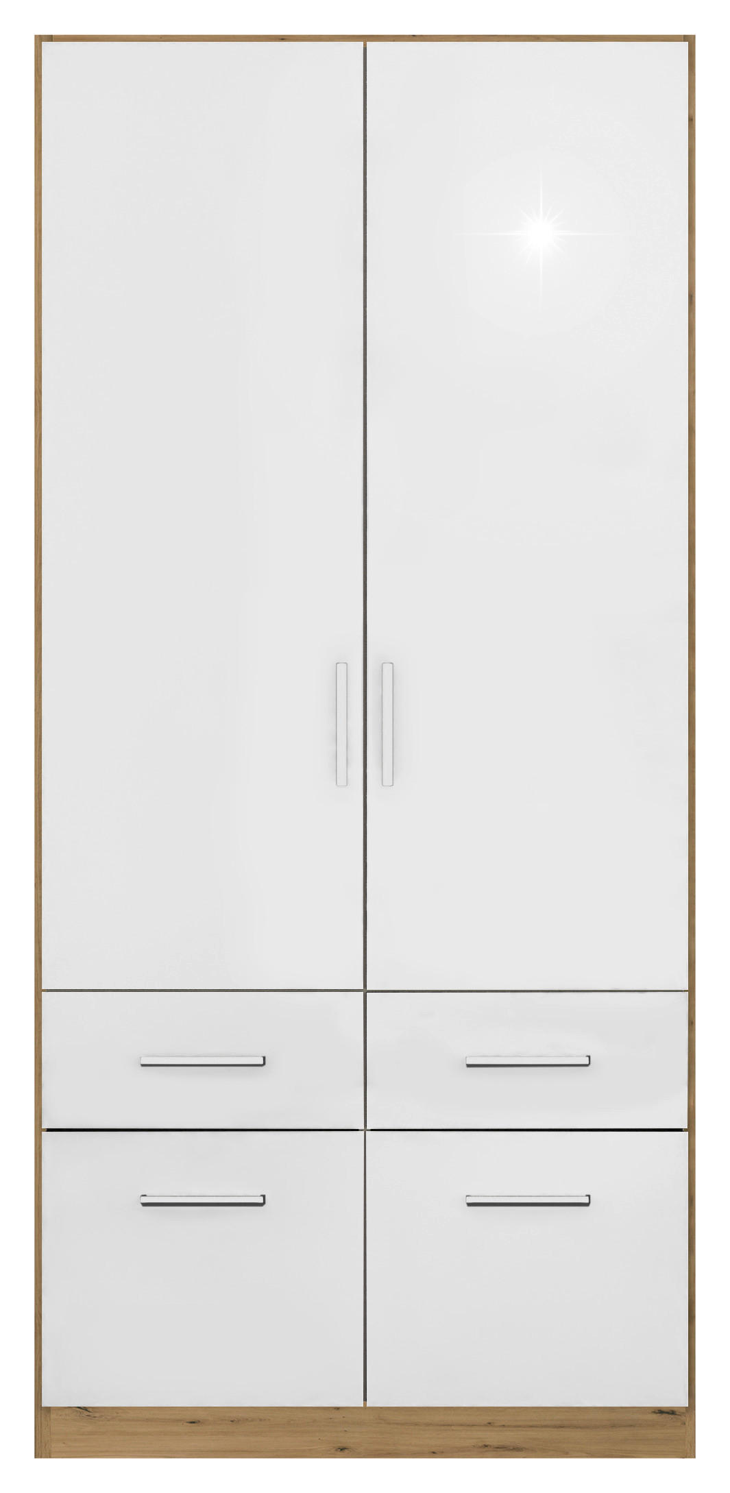 DREHTÜRENSCHRANK 91/210/54 cm 2-türig Eiche Artisan, Weiß Hochglanz  - Chromfarben/Weiß Hochglanz, MODERN, Holzwerkstoff/Kunststoff (91/210/54cm) - Rauch Möbel