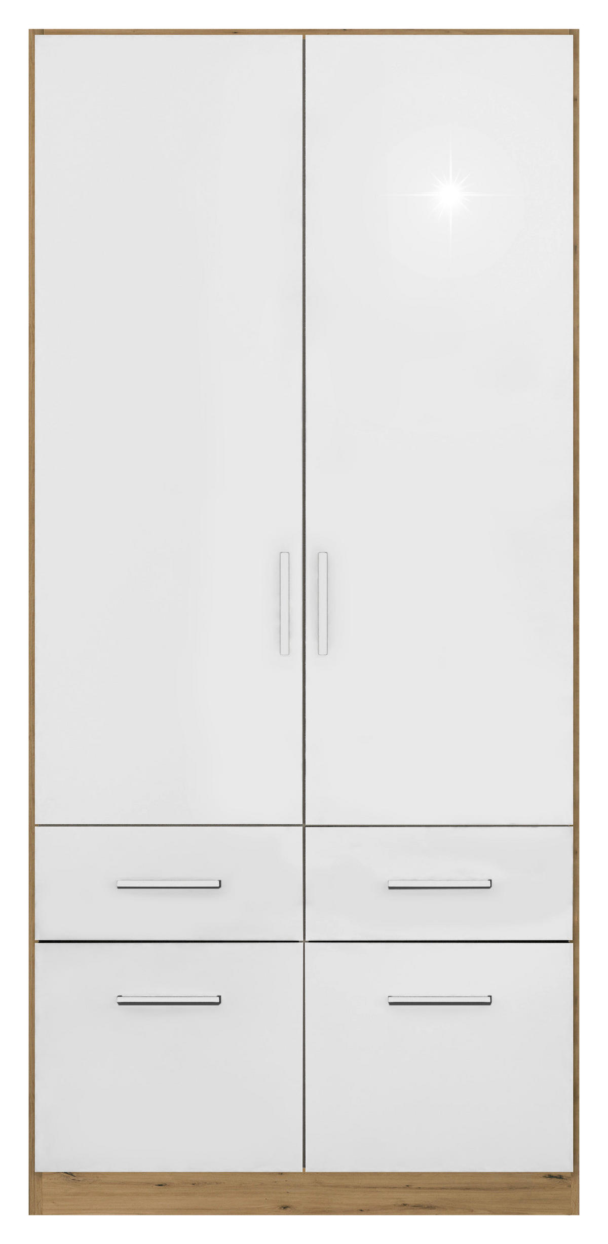 DREHTÜRENSCHRANK  in Eiche Artisan, Weiß Hochglanz  - Chromfarben/Weiß Hochglanz, MODERN, Holzwerkstoff/Kunststoff (91/210/54cm) - Rauch Möbel