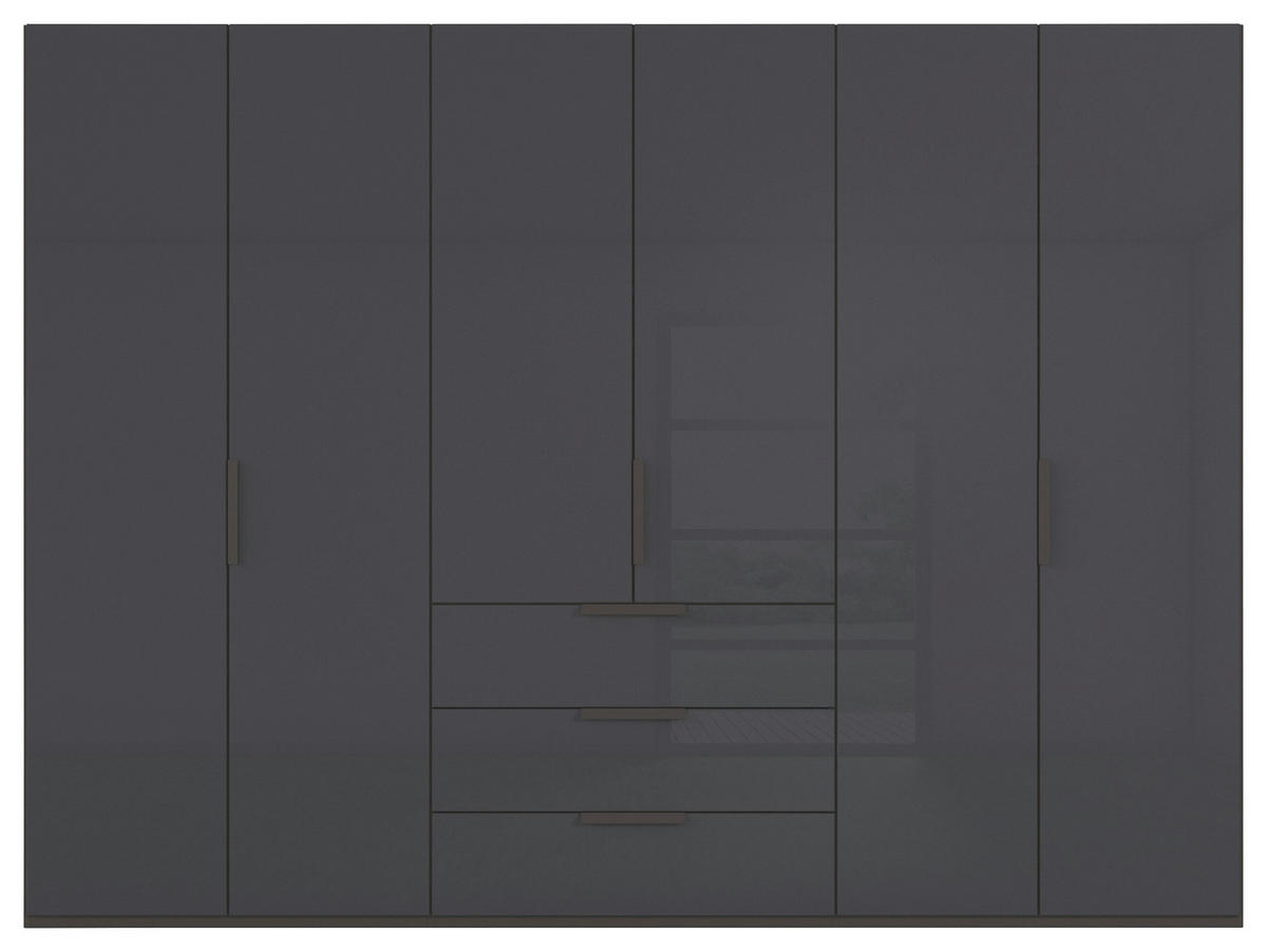 DREHTÜRENSCHRANK 301/235/61 cm,  in Graphitfarben, 6-türig  - Graphitfarben, Basics, Glas/Holzwerkstoff (301/235/61cm) - Novel