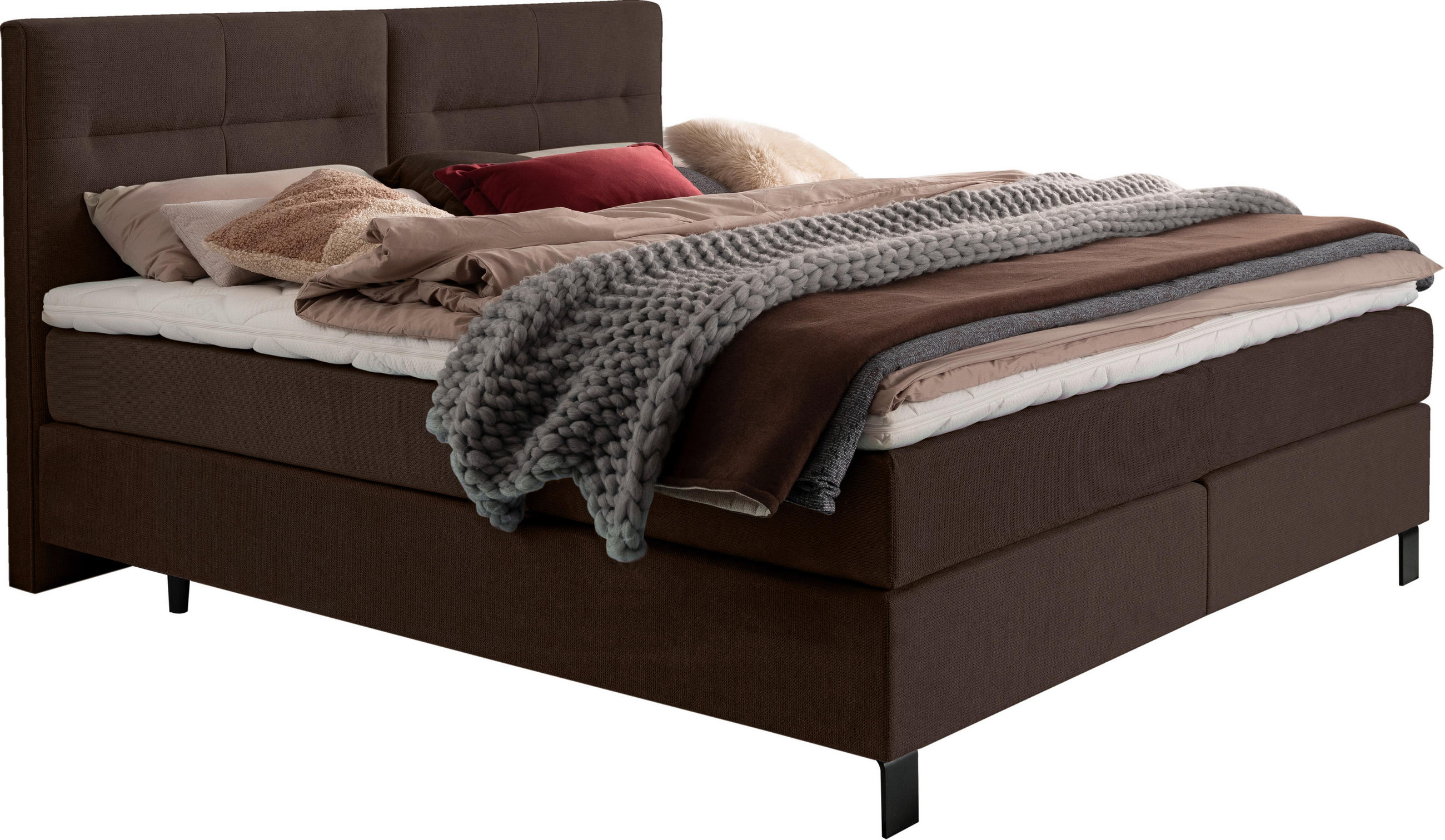 BOXSPRINGBETT 200/220 cm  in Dunkelbraun  - Dunkelbraun/Schwarz, KONVENTIONELL, Textil/Metall (200/220cm) - Esposa