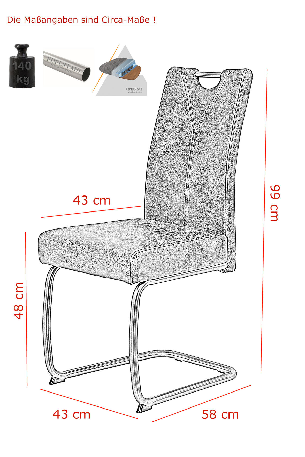 SCHWINGSTUHL-SET 4 Stück  in Edelstahl Mikrofaser  - Schlammfarben/Edelstahlfarben, MODERN, Textil/Metall (43/99/58cm) - MID.YOU