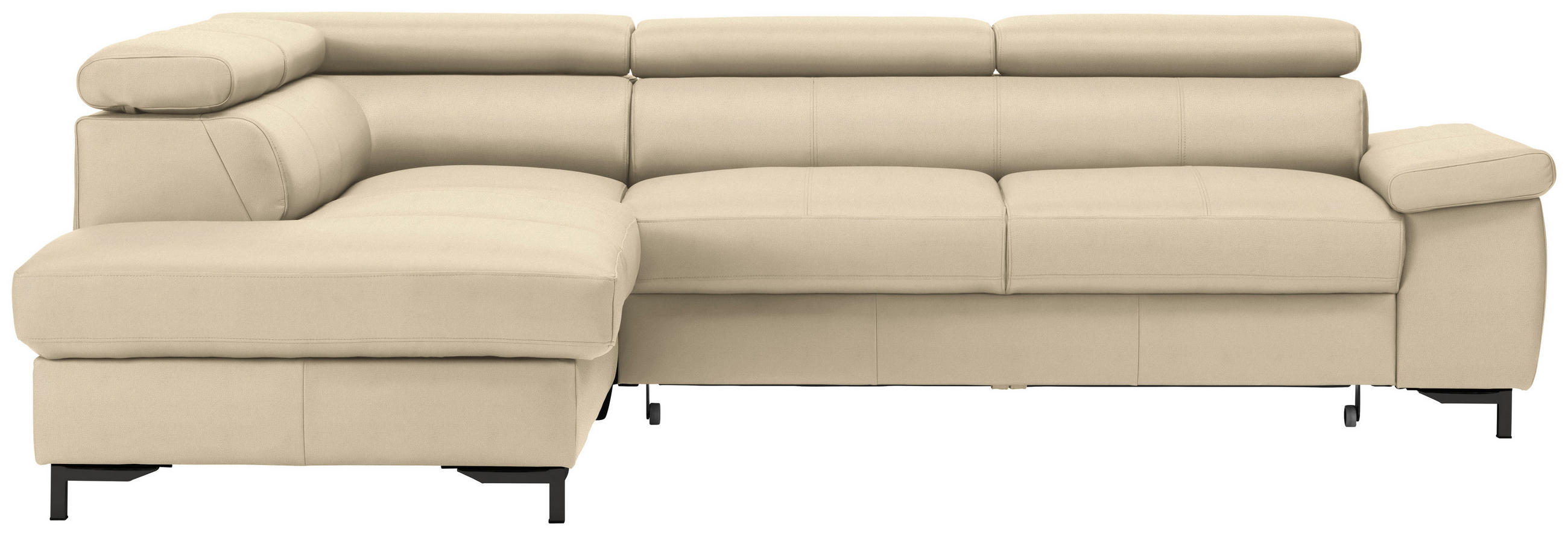 ECKSOFA Echtleder Ecru  - Ecru/Schwarz, Design, Leder/Metall (213/268cm) - Stylife