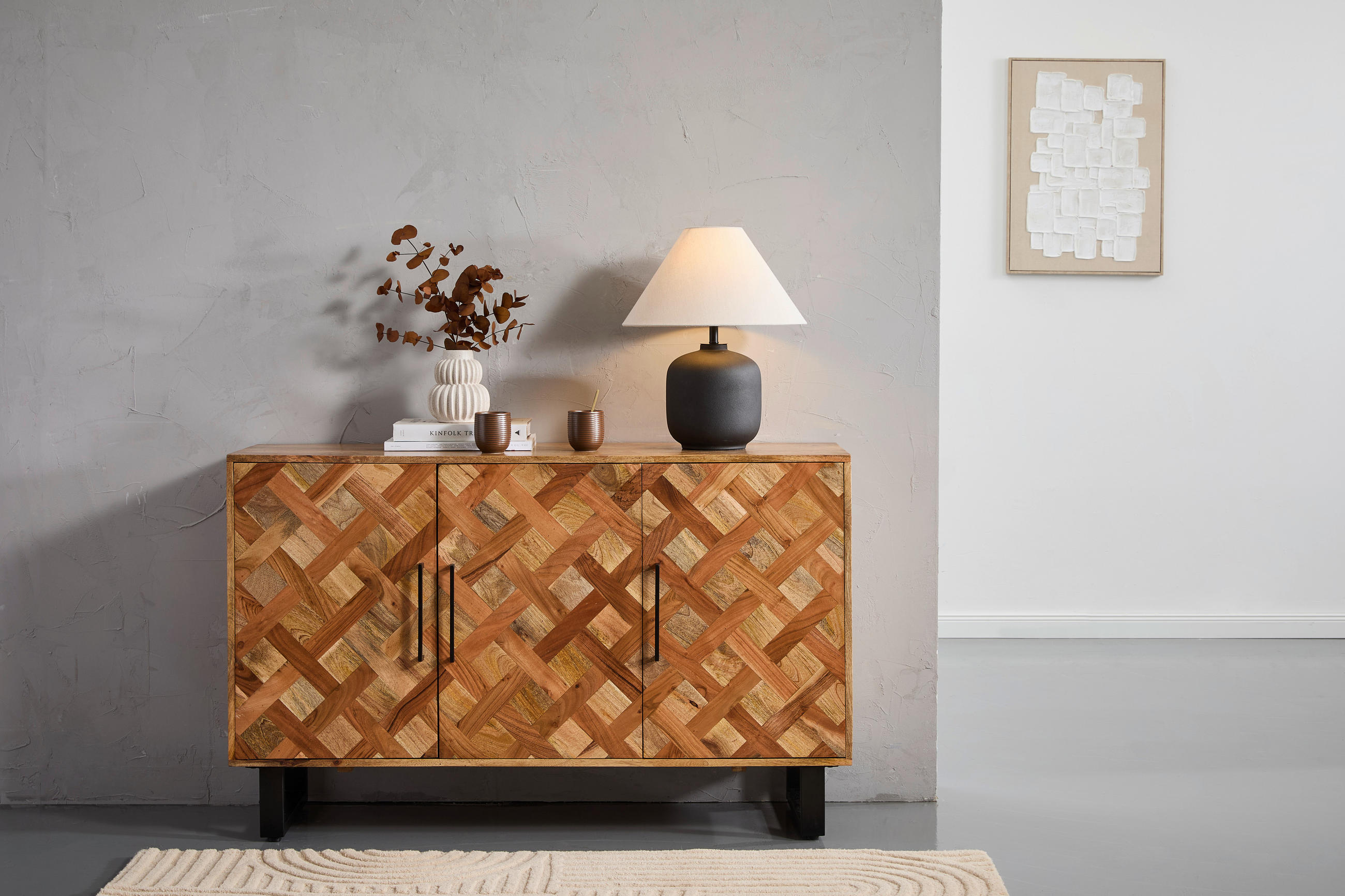 SIDEBOARD Moroni  in 130/80/40 cm  - Schwarz/Naturfarben, Natur, Holz/Metall (130/80/40cm) - Livetastic