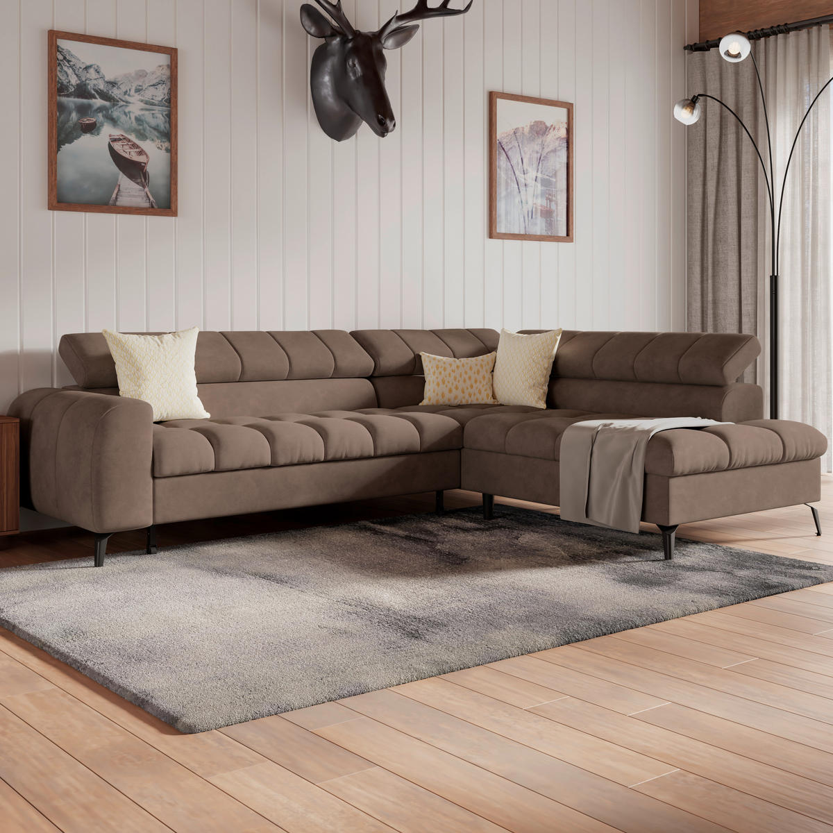 ECKSOFA in Braun  - Schwarz/Braun, Trend, Kunststoff/Textil (261/203cm) - Livetastic