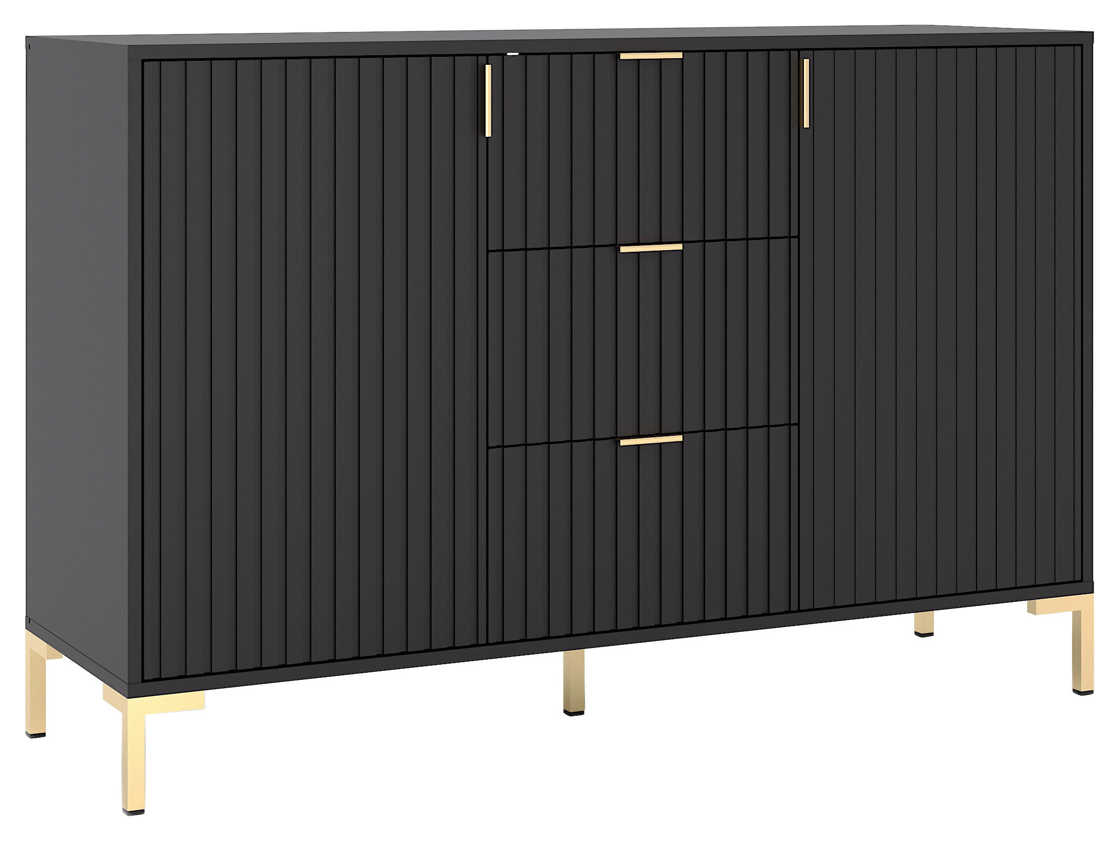 SIDEBOARD Flinn 130,5/86/40 cm 3 Schublade(n)  - Goldfarben/Schwarz, Design, Holzwerkstoff/Metall (130,5/86/40cm) - Boxxx