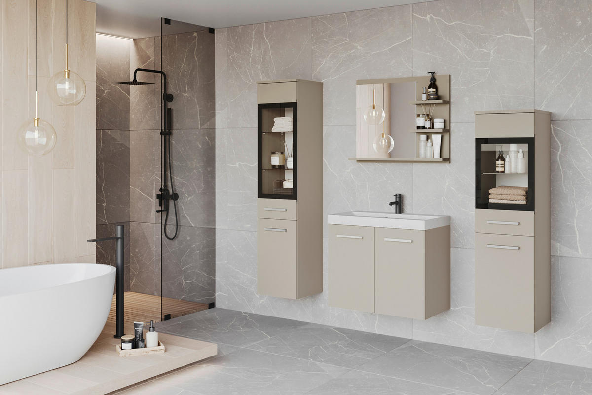 BADEZIMMER 5-teilig  in  - Kaschmir/Weiss, Lifestyle, Glas/Keramik (120,4/131,5/34,5cm) - P & B
