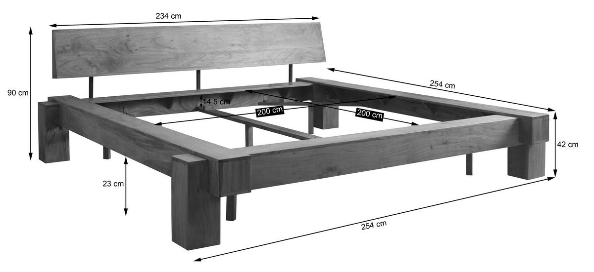 BALKENBETT 200/200 cm  in Akaziefarben   - Akaziefarben, MODERN, Holz (200/200cm) - MID.YOU