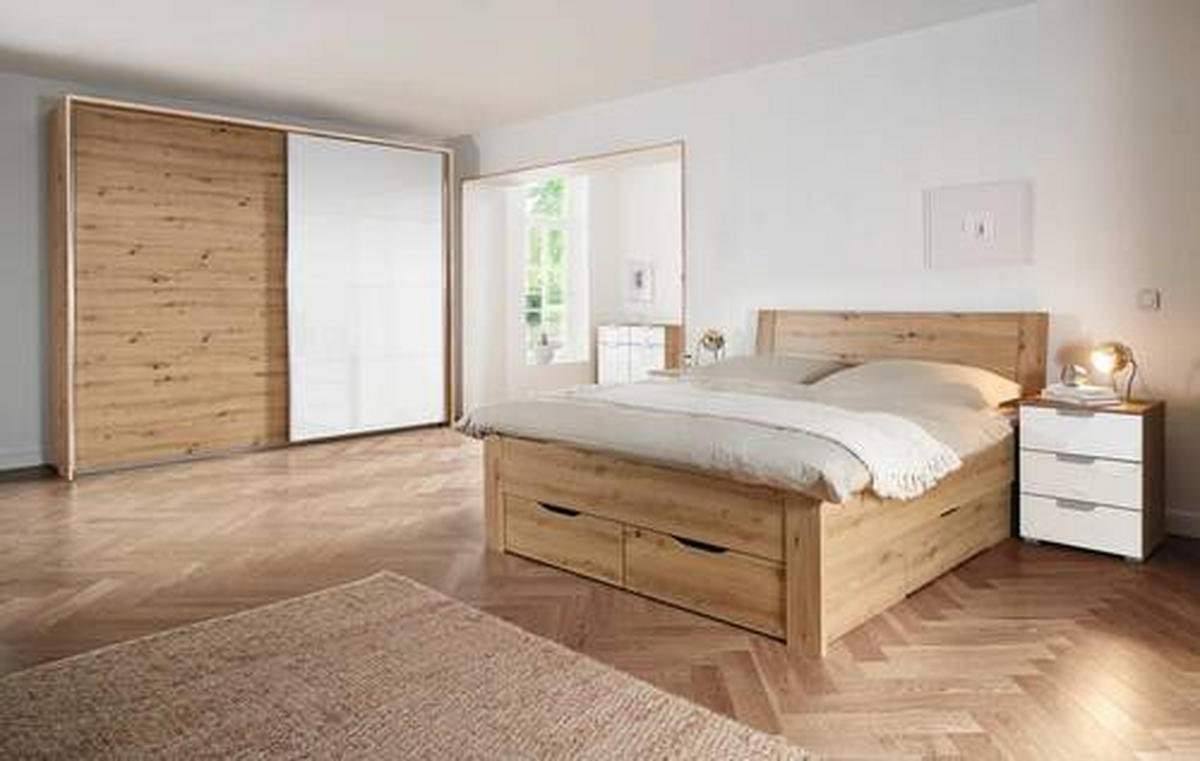 OMARA Z DRSNIMI VRATI, bela, barve hrasta  - barve hrasta/bela, Design, kovina/steklo (226/210cm) - Carryhome