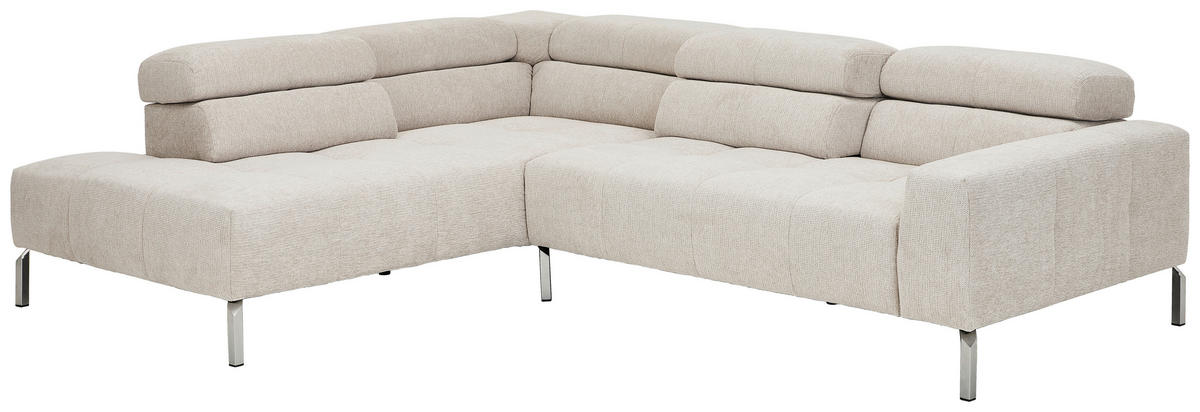 ECKSOFA Naturfarben Flachgewebe  - Chromfarben/Naturfarben, KONVENTIONELL, Textil/Metall (224/282cm) - Hom`in