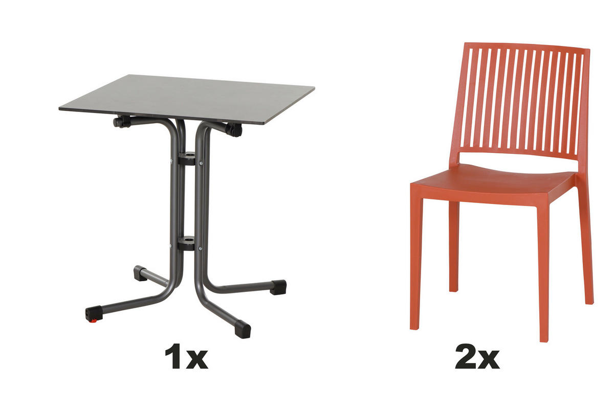 GARTENGARNITUR 3-teilig  - Anthrazit/Rot, Basics, Holzwerkstoff/Kunststoff (65/80/65cm) - Siena Garden