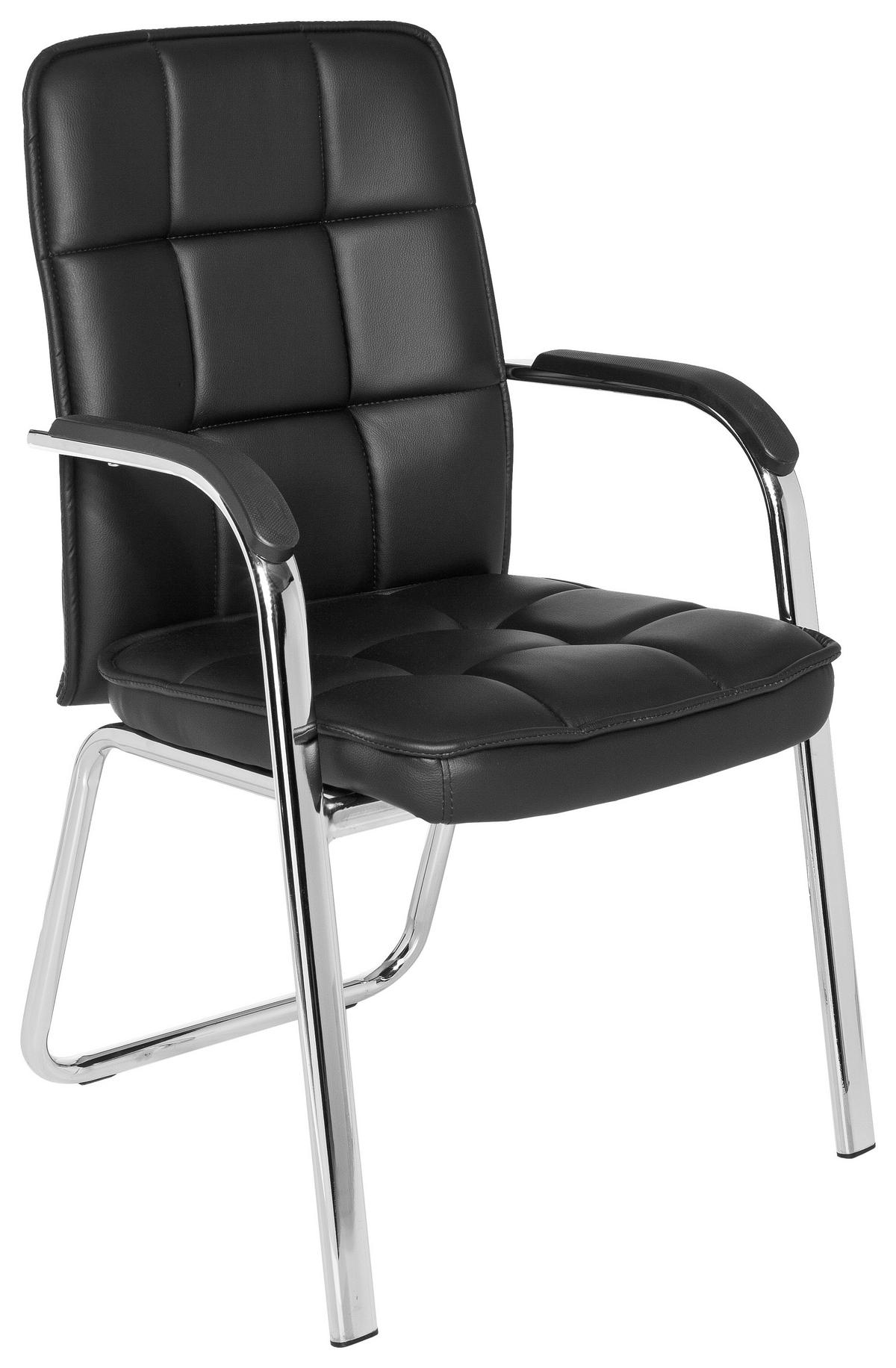 BESUCHERSTUHL  in Lederlook Schwarz  - Chromfarben/Schwarz, MODERN, Kunststoff/Textil (54/93/44cm) - MID.YOU
