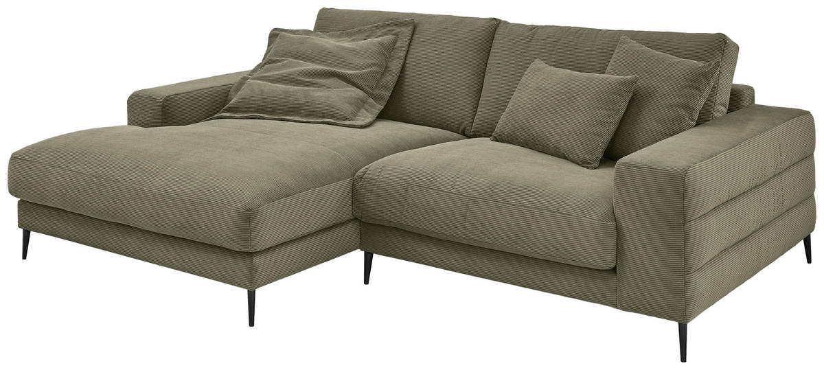 ECKSOFA in Feincord Olivgrün  - Schwarz/Olivgrün, Design, Textil/Metall (177/253cm) - Dieter Knoll