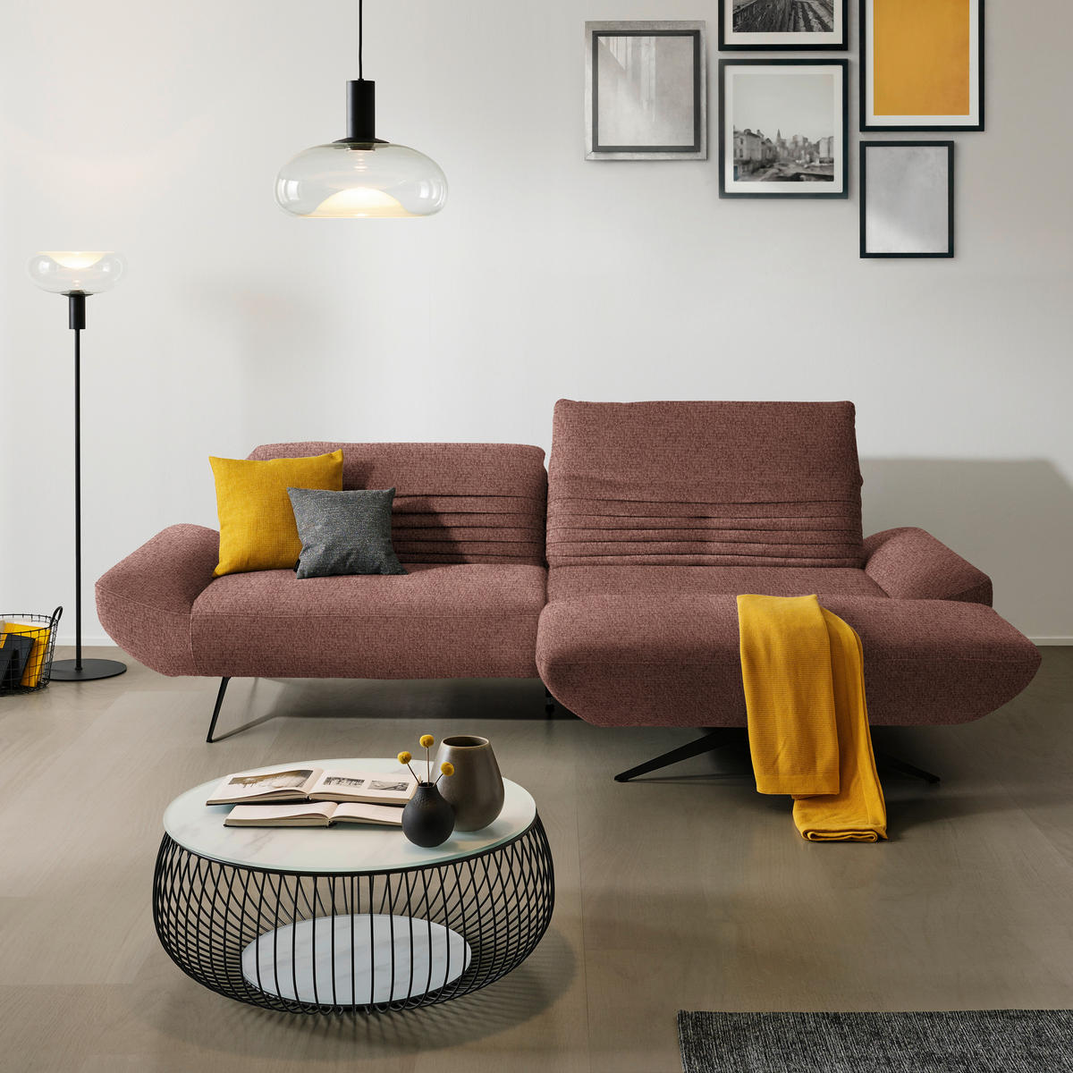 ECKSOFA in Chenille Rotbraun  280/170-195 cm  - Rotbraun/Schwarz, Design, Textil/Metall (280/170-195cm) - Dieter Knoll