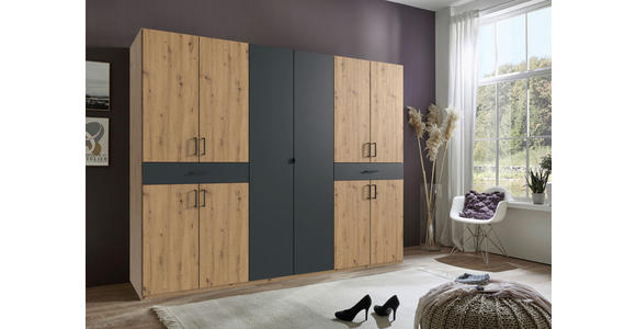 DREHTÜRENSCHRANK  in Graphitfarben, Eiche Artisan  - Schwarz/Graphitfarben, KONVENTIONELL, Holzwerkstoff/Kunststoff (270/208/58cm) - Carryhome