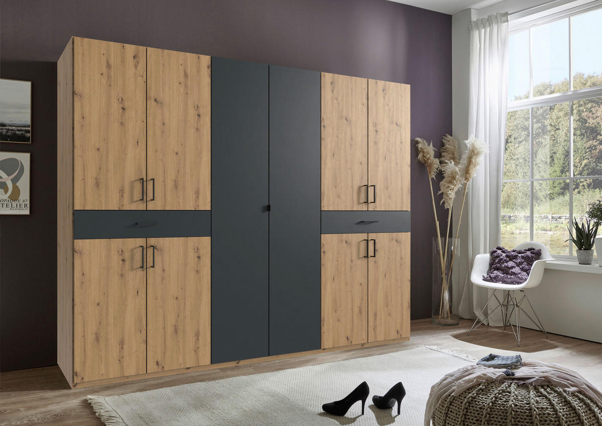 DREHTÜRENSCHRANK in Graphitfarben, Eiche Artisan  - Schwarz/Graphitfarben, Konventionell, Holzwerkstoff/Kunststoff (270/208/58cm) - Carryhome