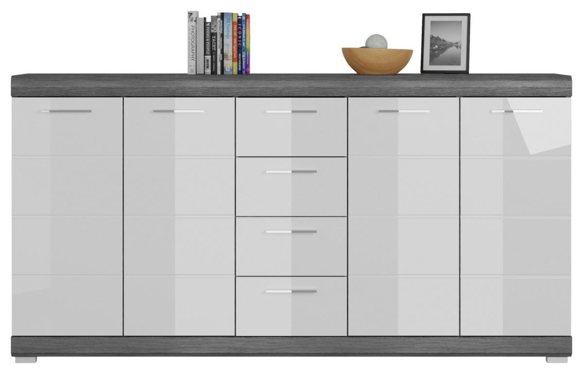 BYRÅ 165/85/37 cm  - mörkgrå/kromfärg, Design, trämaterial/plast (165/85/37cm) - MID.YOU
