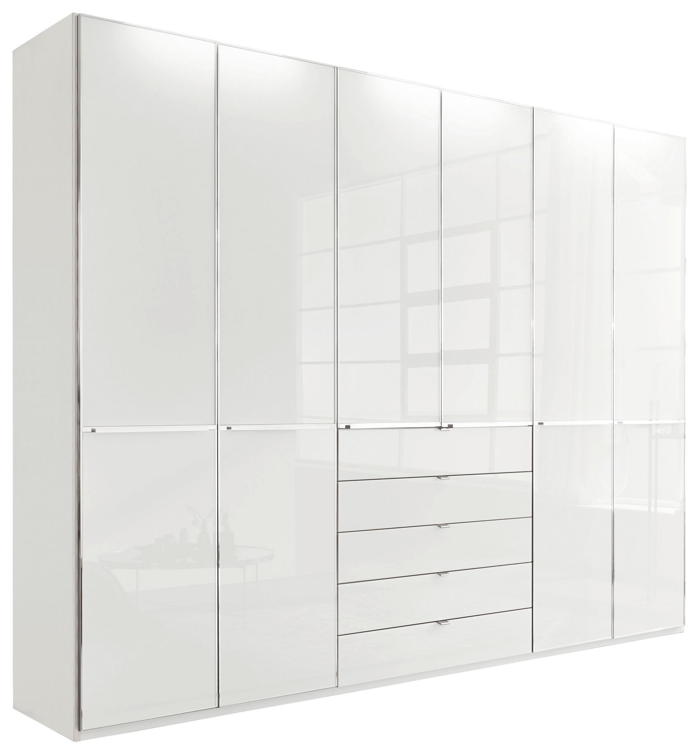 KLEIDERSCHRANK 6-türig Weiß - Chromfarben/Weiß, KONVENTIONELL, Glas/Holzwerkstoff (300/236/58cm) - Novel