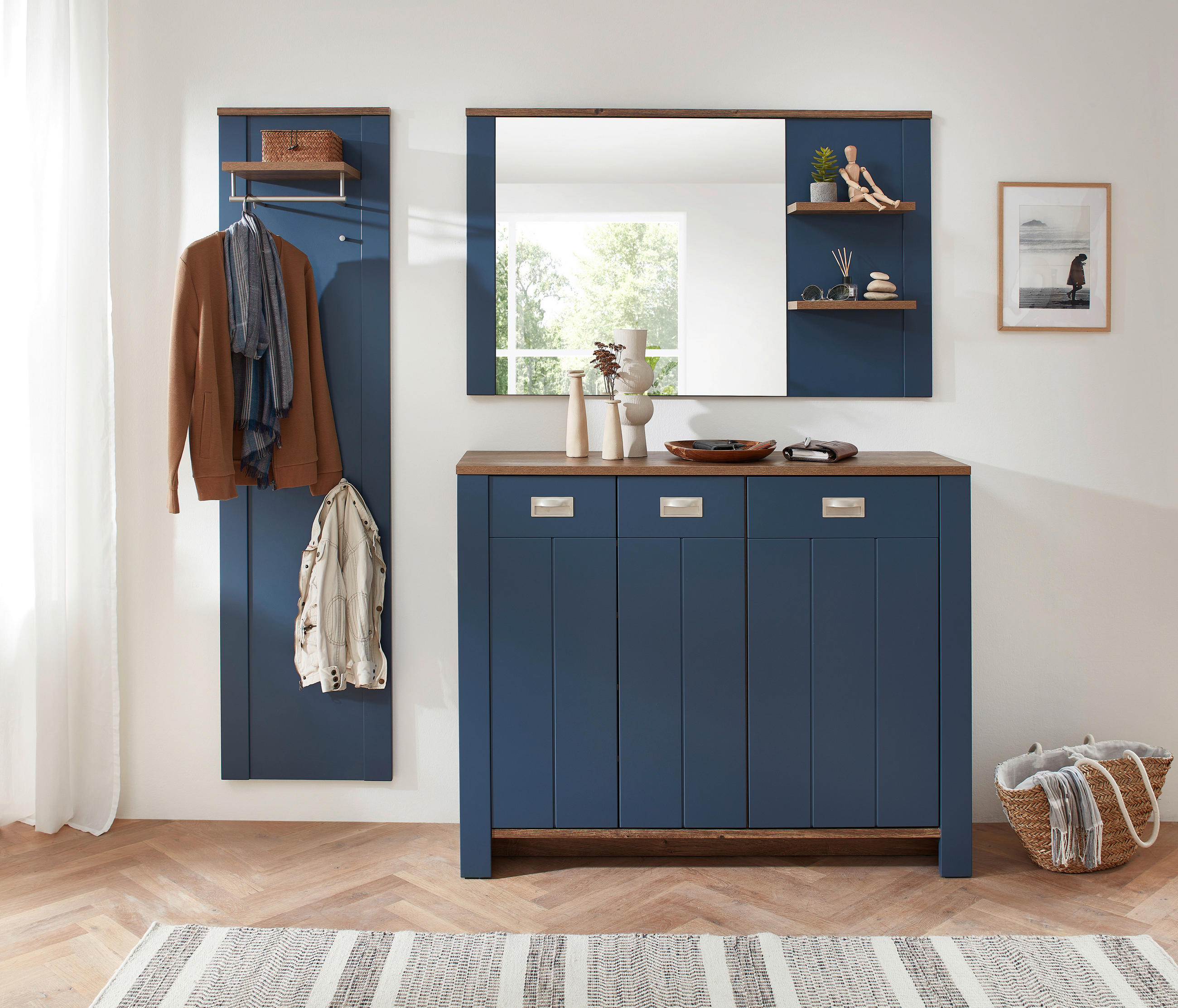 WANDSPIEGEL 130/80/17 cm    in rechteckig  - Blau/Eichefarben, LIFESTYLE, Glas/Holzwerkstoff (130/80/17cm) - MID.YOU