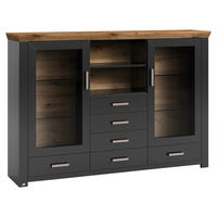 HIGHBOARD  in 184,1/126,6/44,2 cm  - Graphitfarben/Eiche Artisan, Design, Glas/Holzwerkstoff (184,1/126,6/44,2cm) - SetOne by Musterring