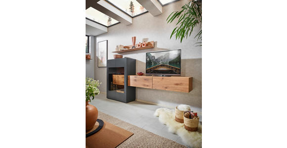 WOHNWAND in Anthrazit, Eichefarben 299/148/44 cm - Eichefarben/Anthrazit, Natur, Glas/Holz (299/148/44cm) - Valnatura
