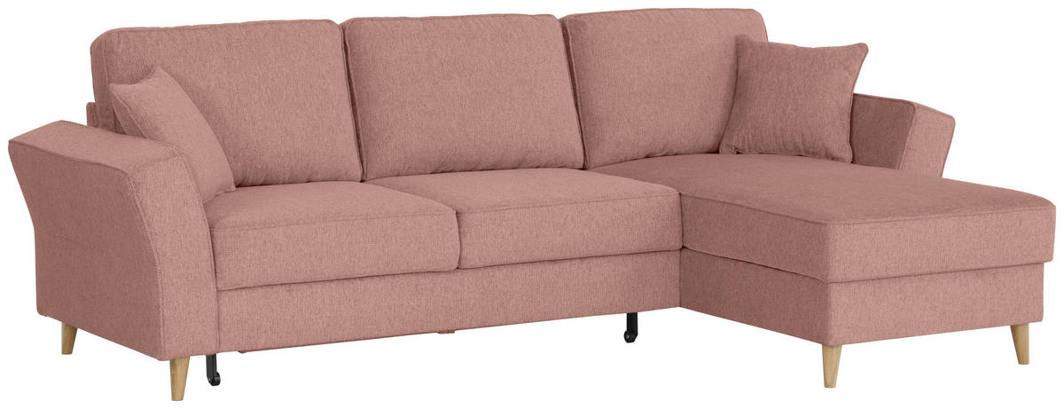 ECKSOFA in Flachgewebe Rosa  - Eichefarben/Rosa, KONVENTIONELL, Holz/Textil (265/159cm) - Carryhome