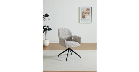ARMLEHNSTUHL  Sitzfläche 360° drehbar, automatische Rückholfunktion Leinenoptik  - Beige/Schwarz, Design, Textil/Metall (62/89/63cm) - Dieter Knoll