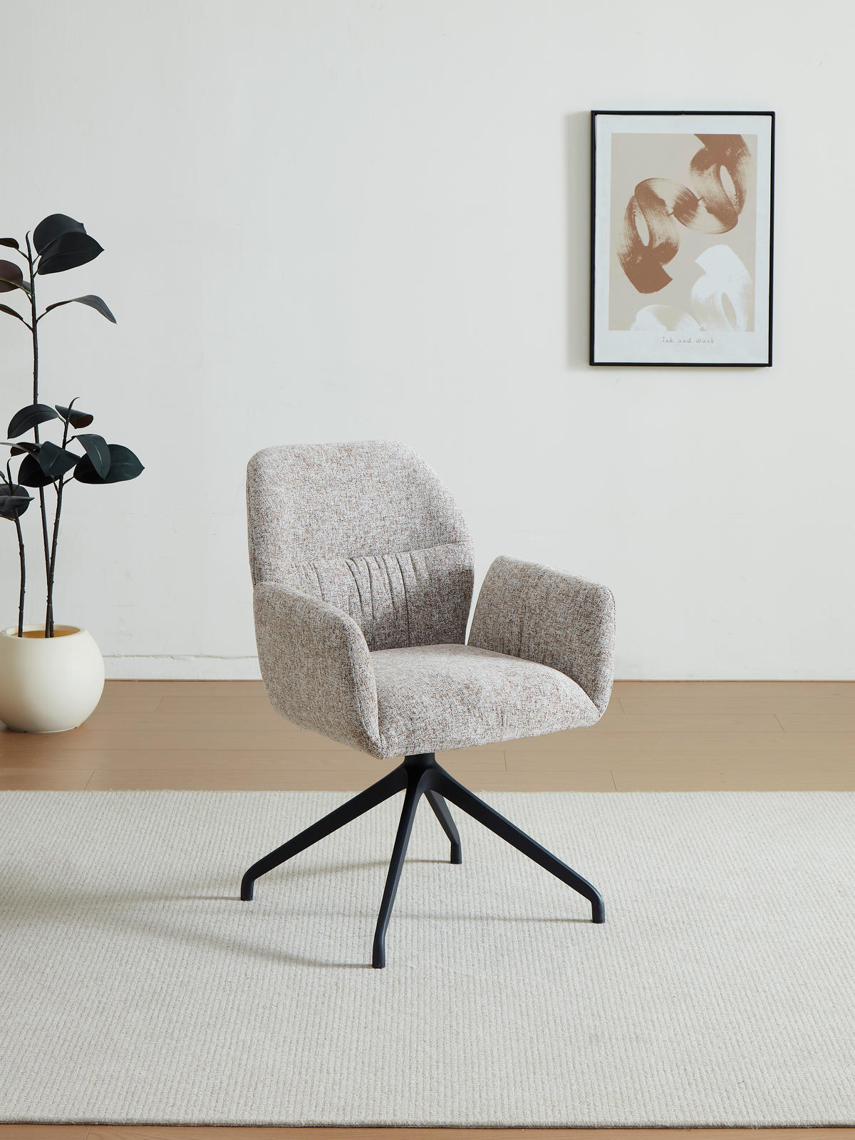 ARMLEHNSTUHL  Sitzfläche 360° drehbar, automatische Rückholfunktion Leinenoptik  - Beige/Schwarz, Design, Textil/Metall (62/89/63cm) - Dieter Knoll