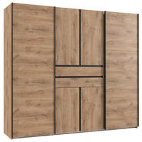 KLEIDERSCHRANK 250/216/65 cm,  in Plankeneiche, 6-türig  - Plankeneiche/Schwarz, Design, Holzwerkstoff/Metall (250/216/65cm) - Stylife