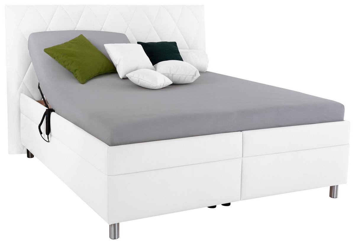 POLSTERBETT Matratze, gepolstertes Kopfteil, Lattenrost, Bettkasten 160/200 cm  in Weiß  - Birkefarben/Silberfarben, KONVENTIONELL, Holz/Textil (160/200cm) - Esposa