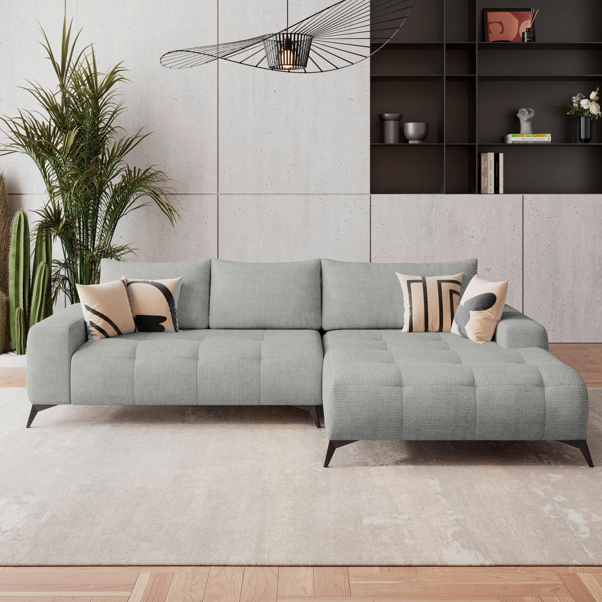 HÖRNSOFFA i flatväv ljusgrå  - ljusgrå/svart, Trend, metall/textil (290/175cm) - MID.YOU