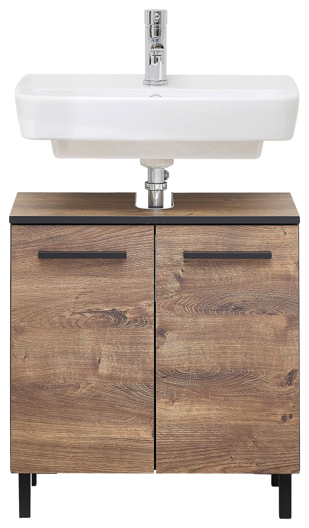 WASCHBECKENUNTERSCHRANK 60/53/33 cm  - Eichefarben/Schwarz, Design, Holzwerkstoff (60/53/33cm) - Xora