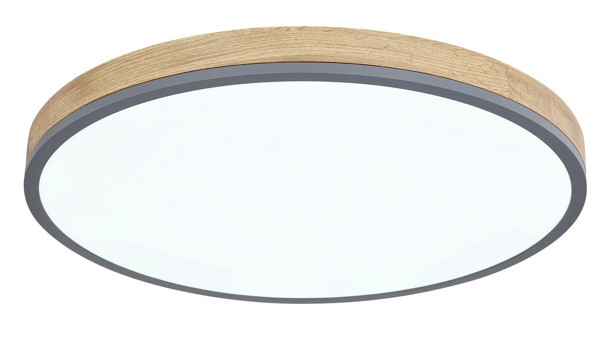 LED-DECKENLEUCHTE 40 W     - Opal/Graphitfarben, Natur, Holzwerkstoff/Kunststoff (60/8,5cm) - Globo