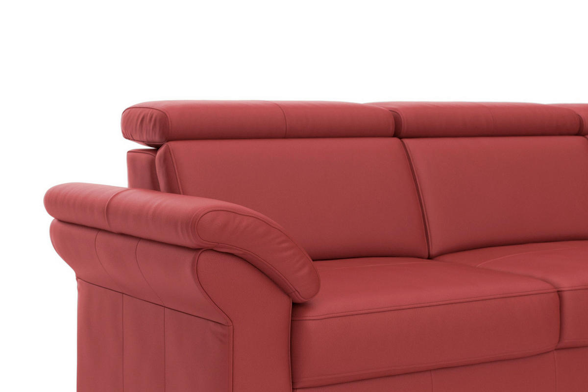 ECKSOFA 245/194 cm ARNGAST E in Mikrofaser Kombination Echtleder/Stoff Rot Bettkasten, Kopfteilverstellung  245/194 cm  - Chromfarben/Rot, Basics, Leder/Textil (245/194cm) - Sit & More