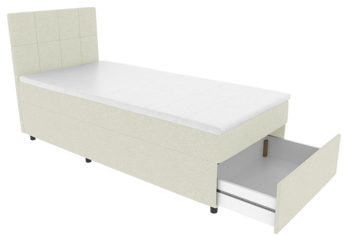 BOXBETT 90/200 cm,  in Creme, Matratze, Topper, Bettschublade, H3 = fest  - Creme/Schwarz, KONVENTIONELL, Kunststoff/Textil (90/200cm) - Boxxx